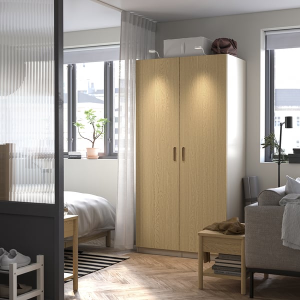 PAX / TONSTAD Schrankkombination, graubeige/Eichenfurnier, 100x60x201 cm