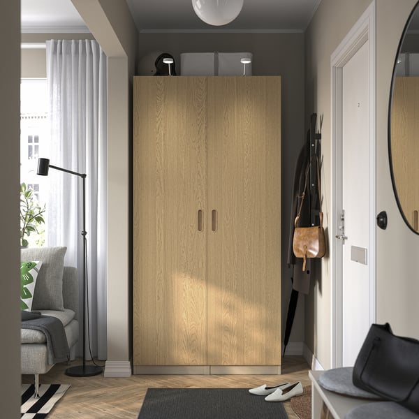 PAX / TONSTAD Schrankkombination, graubeige/Eichenfurnier, 100x60x201 cm