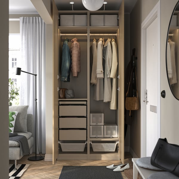 PAX / TONSTAD Schrankkombination, graubeige/Eichenfurnier, 100x60x236 cm