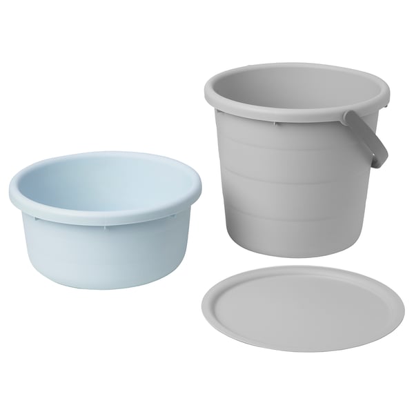 PEPPRIG Eimer-Set mit Deckel 3-tlg., grau/blau