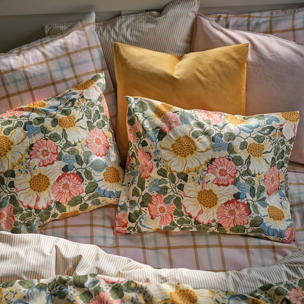 PEROVSKIA Bettwäsche-Set, 2-teilig, blassrosa/Karo, 150x200/50x60 cm