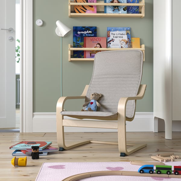 POÄNG Kindersessel, Birkenfurnier/Knisa hellbeige
