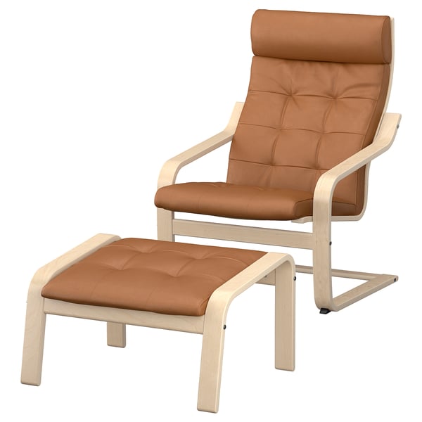 POÄNG Sessel und Hocker, Birkenfurnier/Grann goldbraun