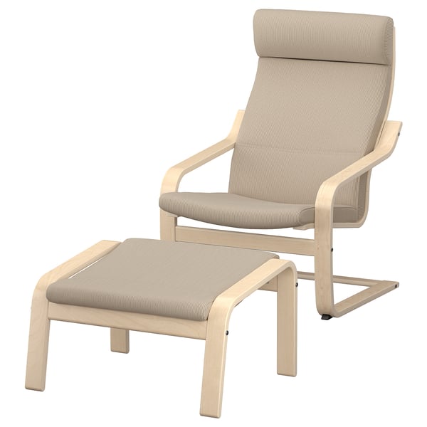 POÄNG Sessel und Hocker, Birkenfurnier/Kelinge beige
