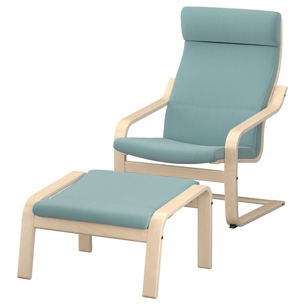POÄNG Sessel und Hocker, Birkenfurnier/Kelinge graublau