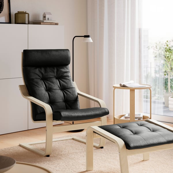 POÄNG Sessel und Hocker, dunkelgrün/Grann schwarz