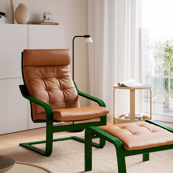 POÄNG Sessel und Hocker, Eiche/Grann goldbraun