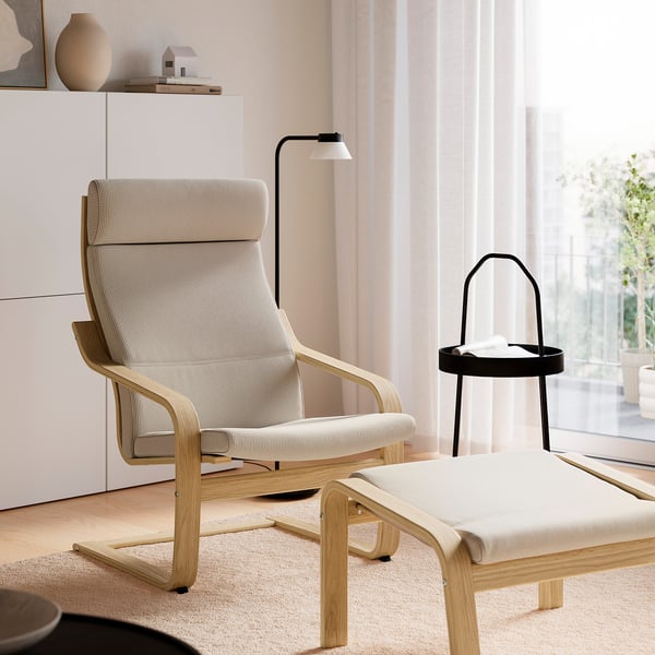 POÄNG Sessel und Hocker, Eiche/Kelinge beige