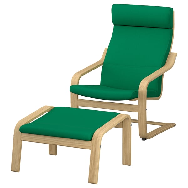 POÄNG Sessel und Hocker, Eiche/Vissle tiefgrün