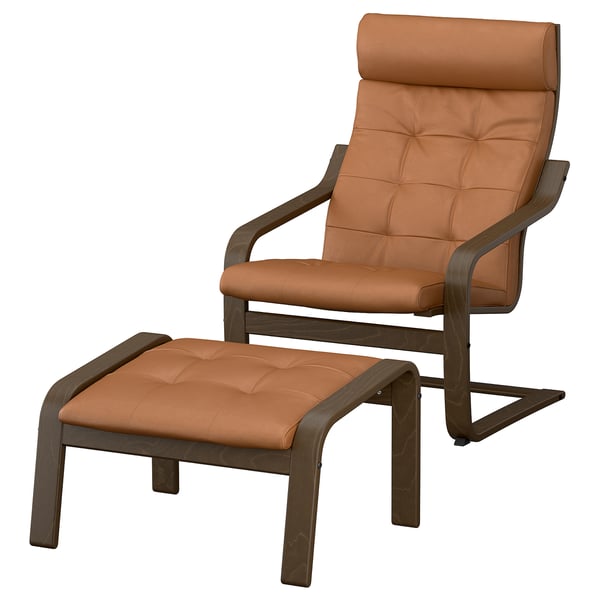 POÄNG Sessel und Hocker, Nussbaumnachbildung/Grann goldbraun