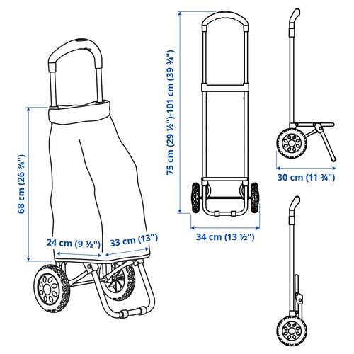 RADARBULLE Einkaufsroller, schwarz, 33x24x68 cm/38 l