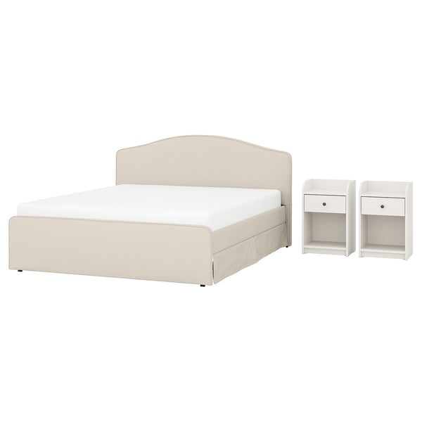 RAMNEFJÄLL / HAUGA Schlafzimmermöbel 3er-Set, Idekulla beige/weiß, 160x200 cm