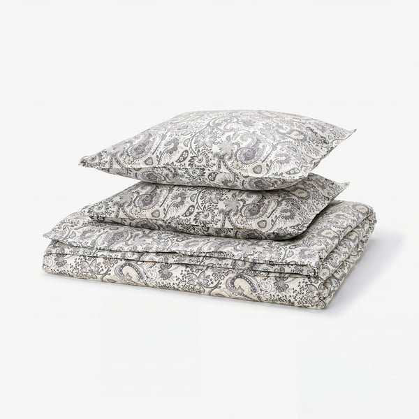 RODGERSIA Bettwäsche-Set, 3-teilig, grau/weiß, 240x220/50x60 cm