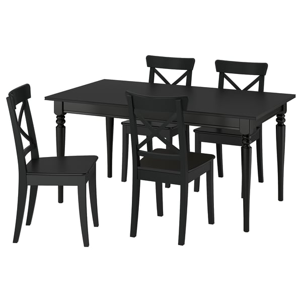 ROSENTORP / ROSENTORP Tisch und 4 Stühle, schwarz/schwarz, 155/215x87 cm