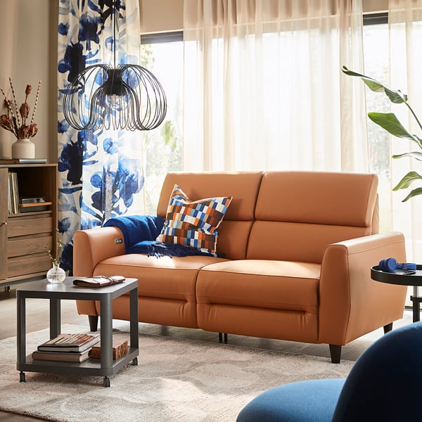 RULLERUM 2er-Sofa m elektrischem Ruhesessel, Grann/Bomstad goldbraun