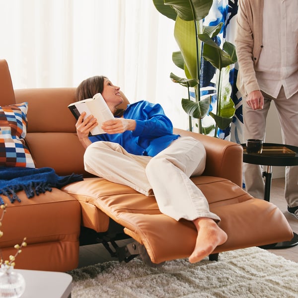 RULLERUM 3er-Sofa m 2 elekt Ruhesesseln, Grann/Bomstad goldbraun