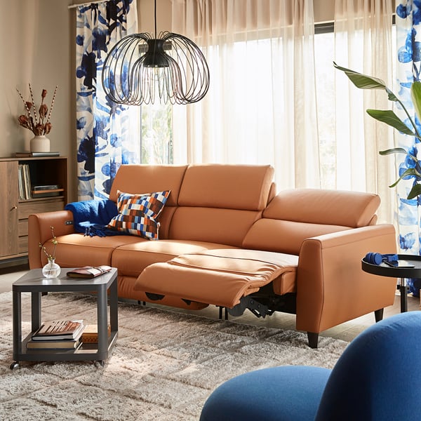 RULLERUM 3er-Sofa m 2 elekt Ruhesesseln, Grann/Bomstad goldbraun