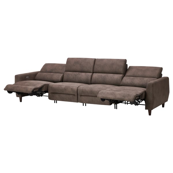 RULLERUM 4er-Sofa m 2 elekt Ruhesesseln, Tornarp dunkel graubraun