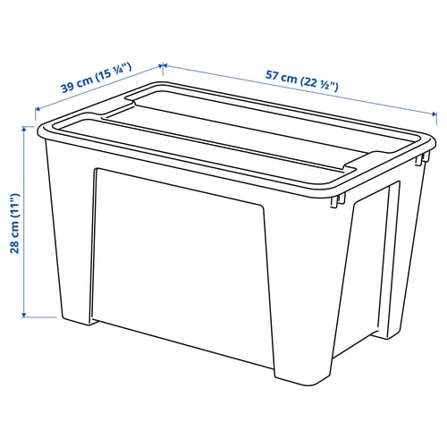 SAMLA Box mit Deckel, transparent/hellgrau, 57x39x28 cm/45 l