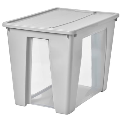SAMLA Box mit Deckel, transparent/hellgrau, 57x39x42 cm/65 l