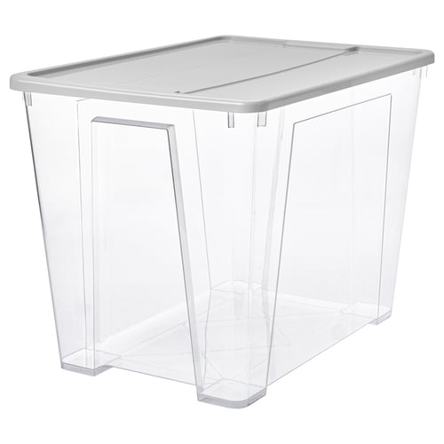 SAMLA Box mit Deckel, transparent/hellgrau, 57x39x42 cm/65 l