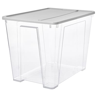 SAMLA Box mit Deckel, transparent/hellgrau, 57x39x42 cm/65 l