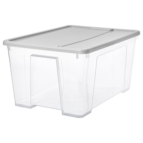 SAMLA Box mit Deckel, transparent/hellgrau, 57x39x28 cm/45 l