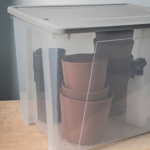 SAMLA Box mit Deckel, transparent/hellgrau, 57x39x42 cm/65 l