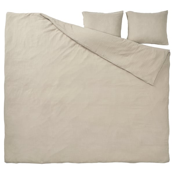 SCHERSMIN Bettwäsche-Set, 3-teilig, graubeige, 240x220/50x60 cm