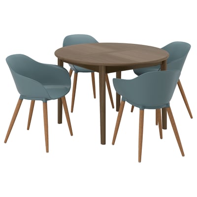 SKANSNÄS / GRÖNSTA Tisch und 4 Stühle, mit Armlehne braun/türkis, 115/170 cm