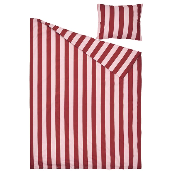 SLÅNHÖSTMAL Bettwäsche-Set, 2-teilig, hellrosa dunkelrot/Streifen, 150x200/50x60 cm