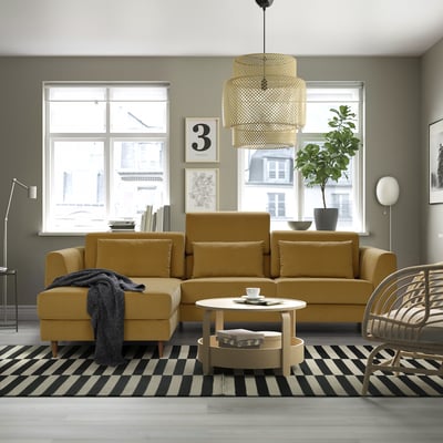SLATORP 3er-Sofa mit Récamiere, Hakebo ocker