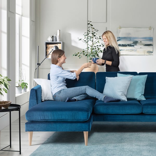 SMEDSTORP 3er-Sofa mit Récamiere, Djuparp/dunkel grünblau Eiche