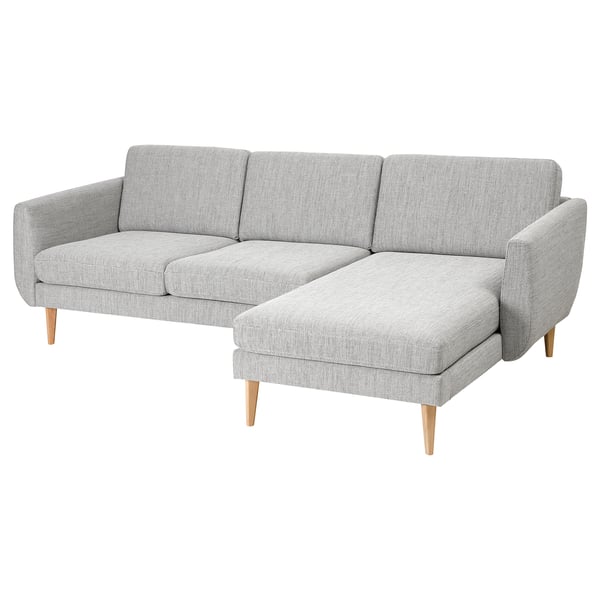 SMEDSTORP 3er-Sofa mit Récamiere, Viarp/beige/braun Eiche