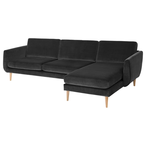 SMEDSTORP 4er-Sofa mit Récamiere, Djuparp/dunkelgrau Eiche