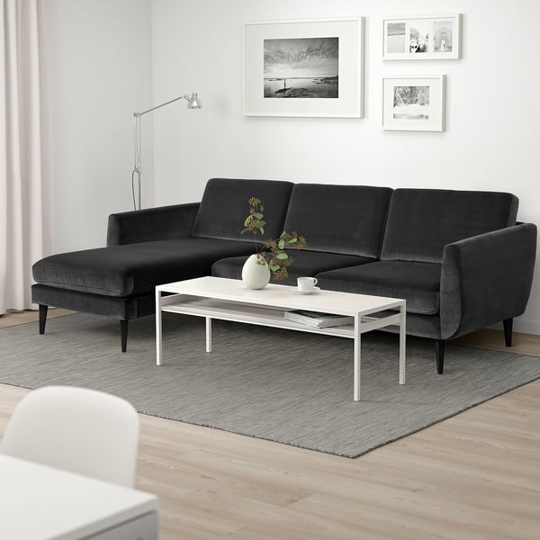 SMEDSTORP 4er-Sofa mit Récamiere, Djuparp dunkelgrau/schwarz