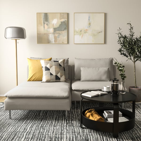 SÖDERHAMN 2er-Sofa mit Récamiere, Fridtuna hellbeige