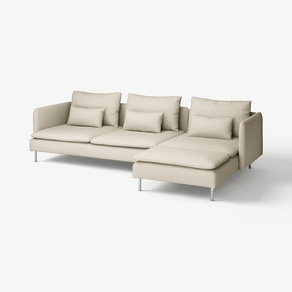 SÖDERHAMN 4er-Sofa mit Récamiere, Fridtuna hellbeige