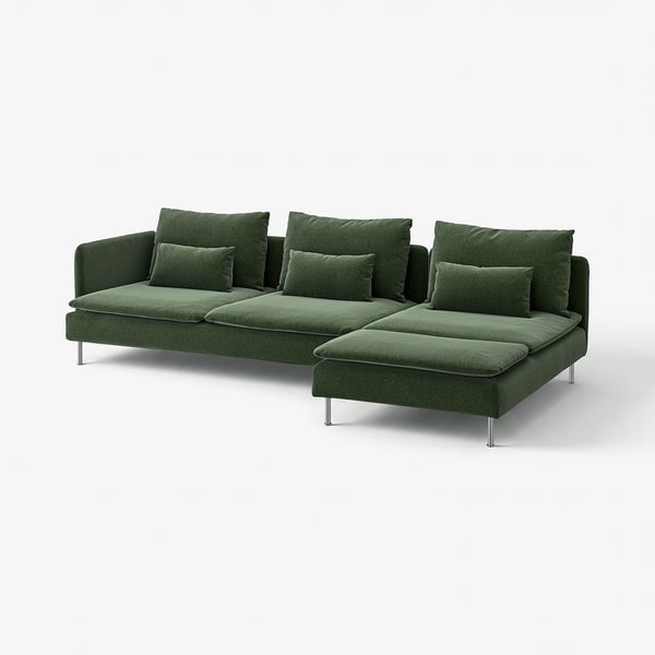 SÖDERHAMN 4er-Sofa mit Récamiere, + offenes Ende/Johanneshov dunkelgrün