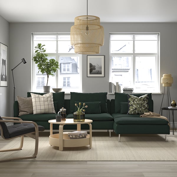 SÖDERHAMN 4er-Sofa mit Récamiere, ohne Abschluss/Tallmyra dunkelgrün