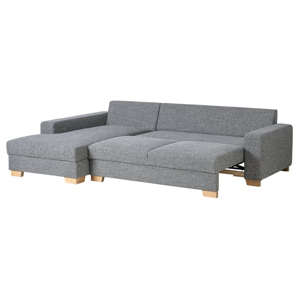 SÖRVALLEN 3er-Bettsofa mit Récamiere, links/Lejde grau/schwarz