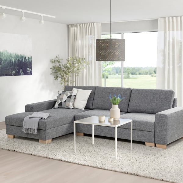SÖRVALLEN 3er-Bettsofa mit Récamiere, links/Lejde grau/schwarz