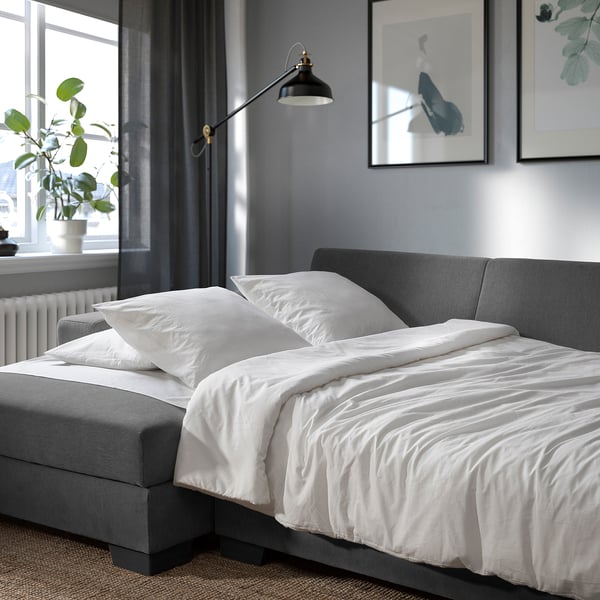 SÖRVALLEN 3er-Bettsofa mit Récamiere, links/Tallmyra mittelgrau