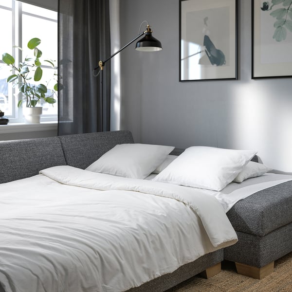 SÖRVALLEN 3er-Bettsofa mit Récamiere, rechts/Lejde grau/schwarz