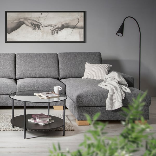 SÖRVALLEN 3er-Bettsofa mit Récamiere, rechts/Lejde grau/schwarz