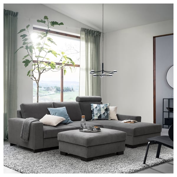 SÖRVALLEN 3er-Bettsofa mit Récamiere, rechts/Tallmyra mittelgrau