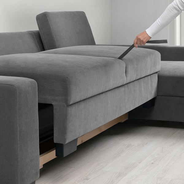 SÖRVALLEN 3er-Bettsofa mit Récamiere, rechts/Tallmyra mittelgrau