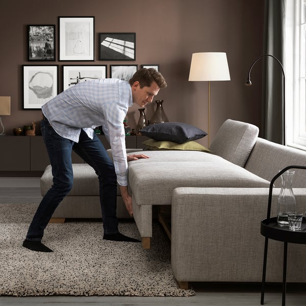 SÖRVALLEN 3er-Bettsofa mit Récamiere, rechts/Viarp beige/braun
