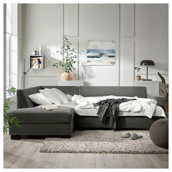 SÖRVALLEN 3er-Eckbettsofa, ohne Abschluss links/Tallmyra mittelgrau