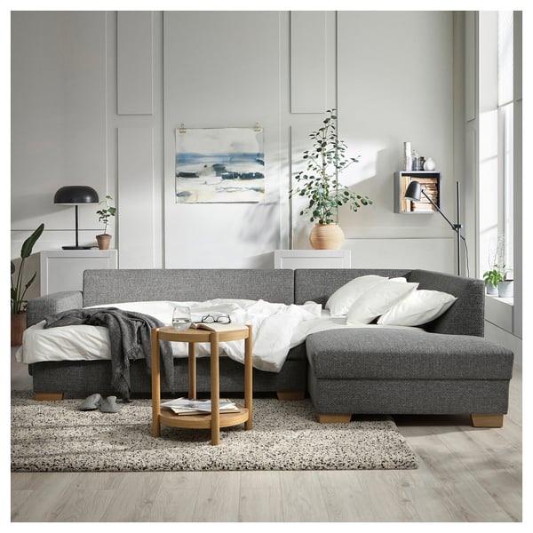 SÖRVALLEN 3er-Eckbettsofa, ohne Abschluss rechts/Lejde grau/schwarz